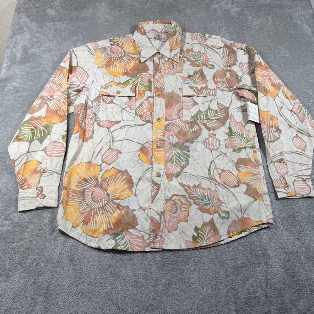 Vintage Surf Line Hawaii Button Up Shirt Mens 2X Beige Tropical Long Sleeve NWT